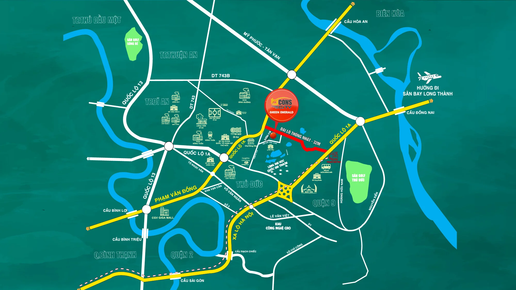 Vị trí dự án Bcons City - Tháp Green Emerald